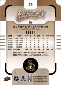 2015-16 Upper Deck MVP #29 Clarke MacArthur Back