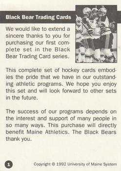1992-93 Irving Maine Black Bears (NCAA) #1 Header Card Back