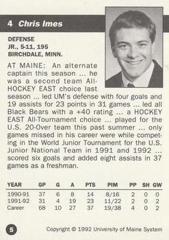 1992-93 Irving Maine Black Bears (NCAA) #5 Chris Imes Back