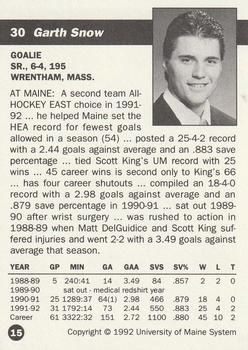 1992-93 Irving Maine Black Bears (NCAA) #15 Garth Snow Back