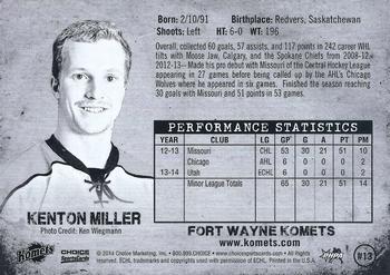 2013-14 Choice Fort Wayne Komets (ECHL) #13 Kenton Miller Back