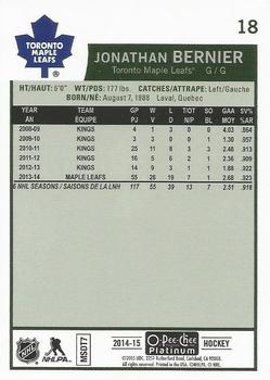 2014-15 O-Pee-Chee Platinum - Retro #18 Jonathan Bernier Back