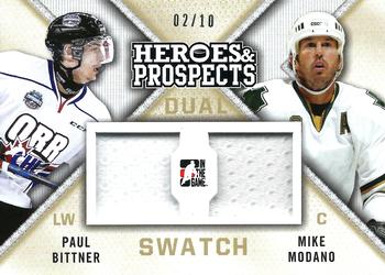 2014-15 In The Game Heroes & Prospects - Heroes and Prospect Jersey Gold #HPJ-06 Paul Bittner / Mike Modano Front