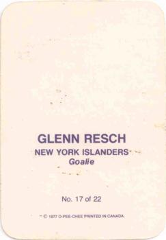 1977-78 O-Pee-Chee - Glossy Inserts (Rounded Corners) #17 Glenn Resch Back