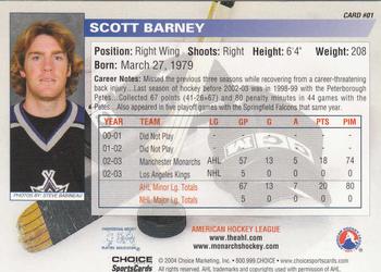 2003-04 Choice Manchester Monarchs (AHL) #1 Scott Barney Back