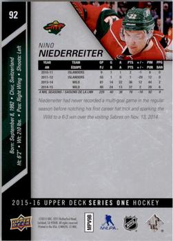 2015-16 Upper Deck #92 Nino Niederreiter Back