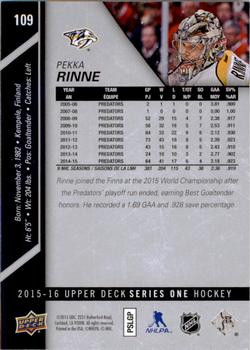 2015-16 Upper Deck #109 Pekka Rinne Back