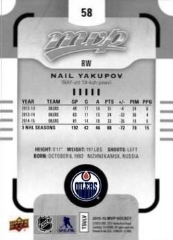 2015-16 Upper Deck MVP - Silver Script #58 Nail Yakupov Back