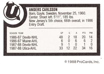 1988-89 ProCards Utica Devils (AHL) #NNO Anders Carlsson Back