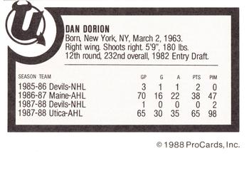 1988-89 ProCards Utica Devils (AHL) #NNO Dan Dorion Back