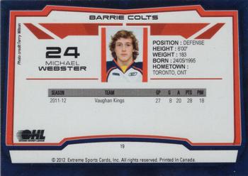 2012-13 Extreme Barrie Colts (OHL) #19 Michael Webster Back