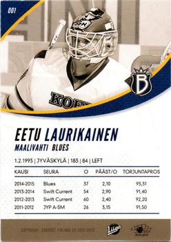 2015-16 Cardset Finland #001 Eetu Laurikainen Back