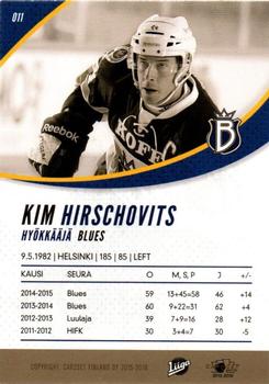 2015-16 Cardset Finland #011 Kim Hirschovits Back