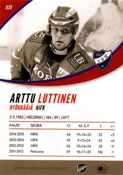 2015-16 Cardset Finland #020 Arttu Luttinen Back