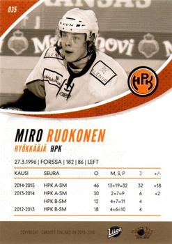 2015-16 Cardset Finland #035 Miro Ruokonen Back