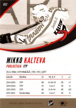 2015-16 Cardset Finland #052 Mikko Kalteva Back