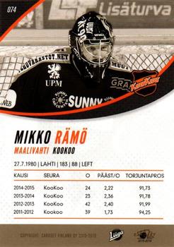 2015-16 Cardset Finland #074 Mikko Rämö Back