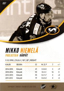 2015-16 Cardset Finland #087 Mikko Niemelä Back