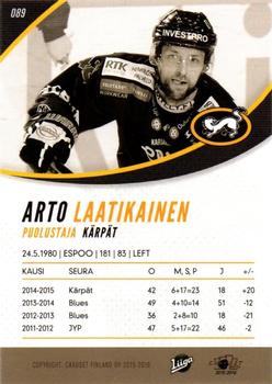 2015-16 Cardset Finland #089 Arto Laatikainen Back