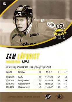 2015-16 Cardset Finland #123 Sam Lofquist Back