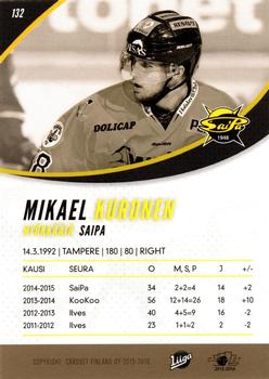 2015-16 Cardset Finland #132 Mikael Kuronen Back