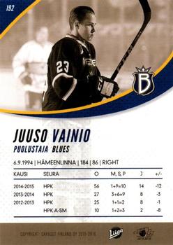 2015-16 Cardset Finland #192 Juuso Vainio Back