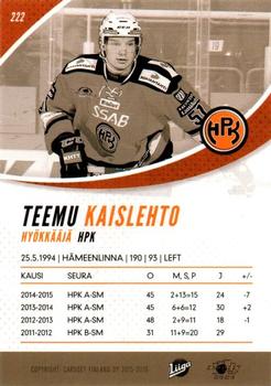 2015-16 Cardset Finland #222 Teemu Kaislehto Back