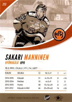2015-16 Cardset Finland #223 Sakari Manninen Back