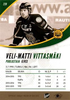 2015-16 Cardset Finland #228 Veli-Matti Vittasmäki Back