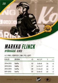 2015-16 Cardset Finland #233 Markku Flinck Back