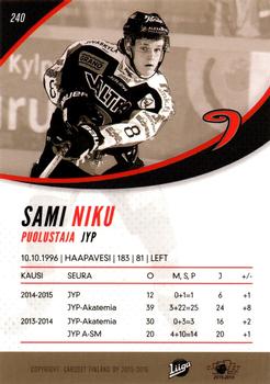 2015-16 Cardset Finland #240 Sami Niku Back