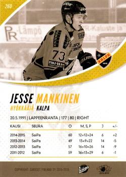 2015-16 Cardset Finland #260 Jesse Mankinen Back