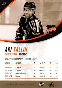 2015-16 Cardset Finland #275 Ari Vallin Back