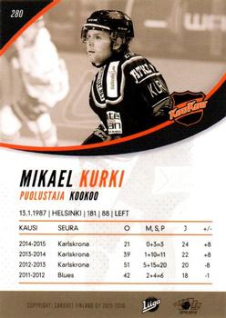 2015-16 Cardset Finland #280 Mikael Kurki Back