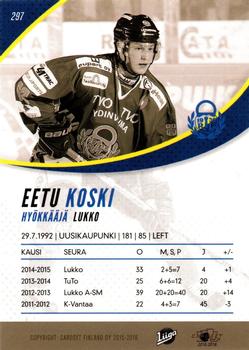 2015-16 Cardset Finland #297 Eetu Koski Back