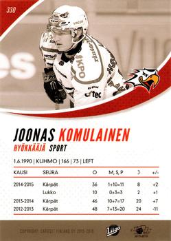 2015-16 Cardset Finland #330 Joonas Komulainen Back