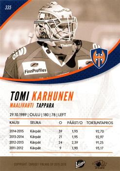 2015-16 Cardset Finland #335 Tomi Karhunen Back