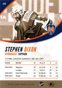 2015-16 Cardset Finland #340 Stephen Dixon Back