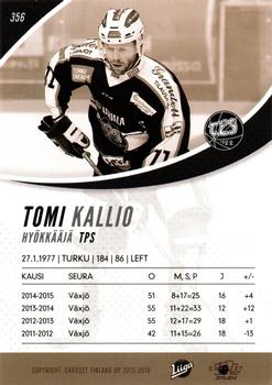 2015-16 Cardset Finland #356 Tomi Kallio Back