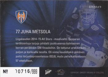 2015-16 Cardset Finland - Guarding the Net Special Edition #GTN-9 Juha Metsola Back
