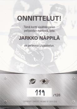 2015-16 Cardset Finland - Patch Series 1 Exchange #NNO Jarkko Näppilä Back