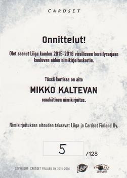 2015-16 Cardset Finland - Signature #NNO Mikko Kalteva Back