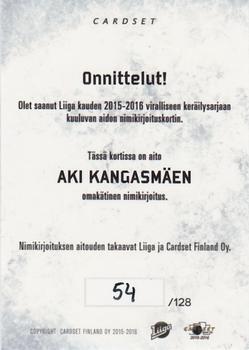 2015-16 Cardset Finland - Signature #NNO Aki Kangasmäki Back