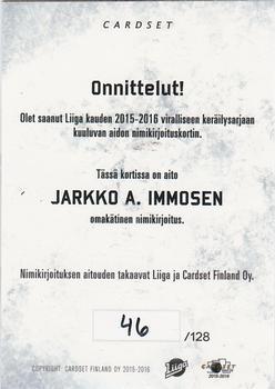 2015-16 Cardset Finland - Signature #NNO Jarkko A. Immonen Back