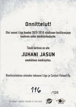 2015-16 Cardset Finland - Signature #NNO Juhani Jasu Back