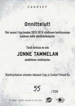 2015-16 Cardset Finland - Signature #NNO Jonne Tammela Back