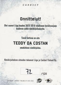 2015-16 Cardset Finland - Signature #NNO Teddy Da Costa Back