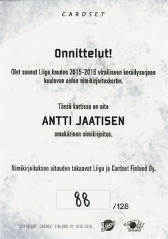 2015-16 Cardset Finland - Signature #NNO Antti Jaatinen Back