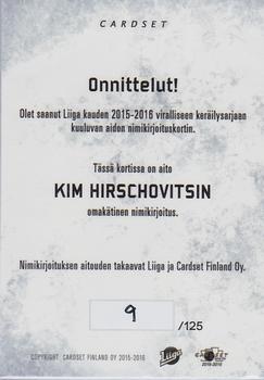 2015-16 Cardset Finland - Signature #NNO Kim Hirschovits Back
