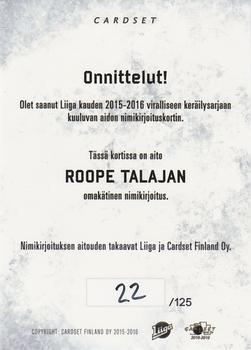 2015-16 Cardset Finland - Signature #NNO Roope Talaja Back
